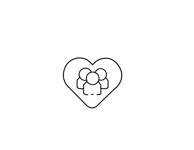 A heart icon with 3 people in the middle representing the love of collaboration and partnership with others